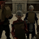 Four friends arrive with bags of fast food in a screenshot from FFXIV Endwalker.